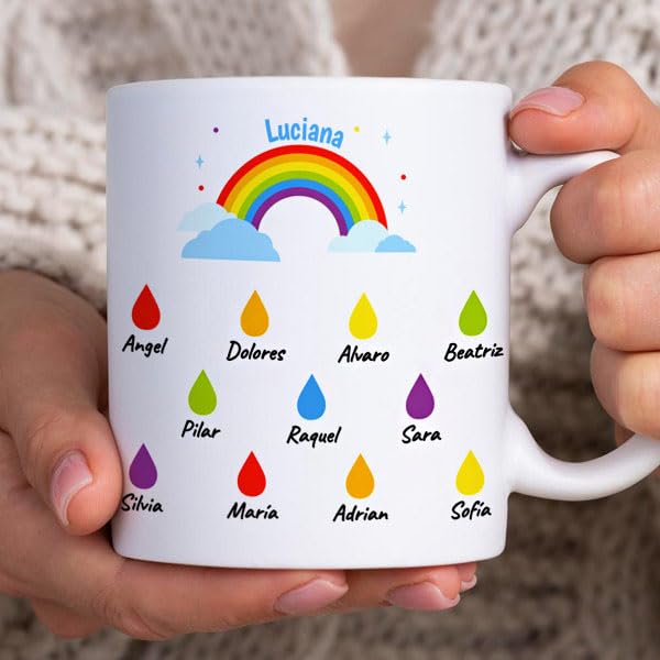 Transparent Gift Taza Lluvia con Nombres Personalizados. Taza Personalizada para Profesores y Profesoras. Regalos Originales para Profe Fin de Curso. Taza para Café o Desayuno.