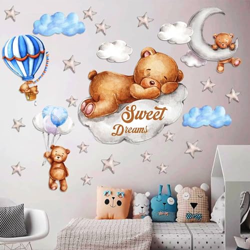 Tedy Bear Moon & Stars Wall Decor - Sleeping Bear Wall...