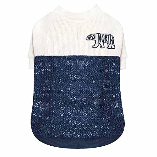 Croci Go North Blue Dog Sweater, Back Size 35 Cm, Adjustable, With Hole for Leash And Harness Blue And White Color