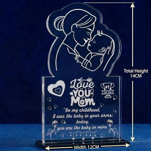 Image of DIGI ARTS Mom Acrylic Plaque Gift - Clear Engraved Acrylic Desk Decor, Thank You Mom Keepsake from Son or Daughter, Birthday & Mother's Day Gift for Mom, Tabletop & Home Decoration 12x14(cm)