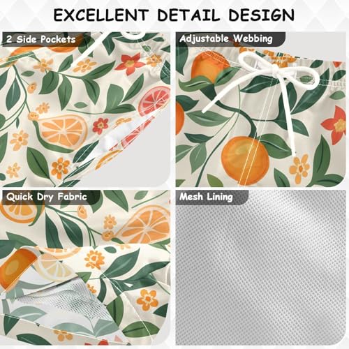 Boys Swim Trunks Orange Fruit Leaves Beige Toddler Swim Shorts Little Boys Board Shorts3