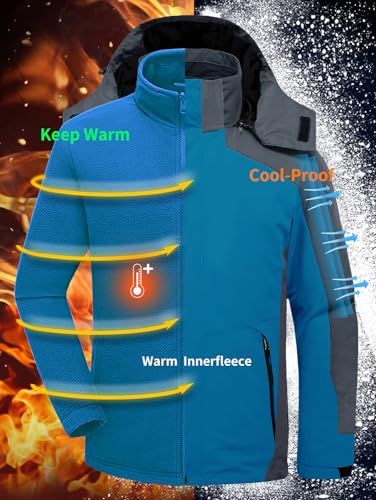 Image of Mens Winter Skiing Jacket 3 in 1 Waterproof Warm Snow Fleece Lining Coat Hooded Windproof Jacket S-6XL