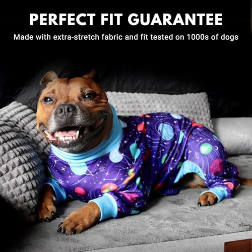 Image of Spark Paws Dog Pajama, Dog Recovery Suit Male, Onesie, Ultra-Soft and 4-Way Stretch, for Small Medium and Large Breeds - Planets - 2XL