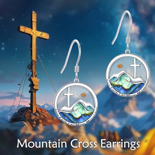 AOBOCO Mustard Seed Earrings for Women Sterling Silver Mountain Dangle Earrings Cross Christian Jewelry Mothers Day Birthday Christmas Gifts for Mom Friends2