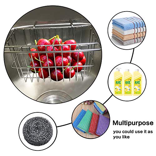 Kitchen Sponge Holder, Dish Brush Holder, Slim Sink Organization/Draining Basket/Liquid Drainer/Water Trough Rack, Kitchen Essential Tools, 304-Stainless Steel (Silver) #TOP2