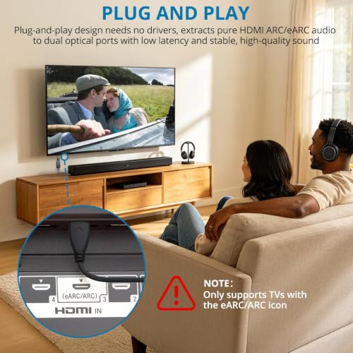 Image of AUTOUTLET HDMI eARC /ARC to Dual Optical Audio Adapter, HDMI ARC to Optical Converter with 2 Toslink SPDIF Outputs for TV Soundbar Wireless Headphones, 192kHz, Dolby DTS 5.1