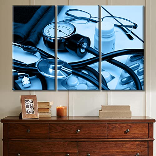 Image of TUMOVO 3 Panel Home Decor Medical Examination Wall Decor for Living Room Stethoscope Artwork Wall Decor for Bedroom Posters and Prints Framed Ready to Hang (36 inch Wx24 H)