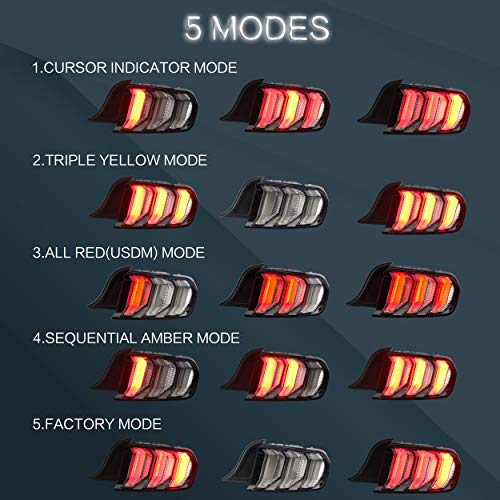 Vland Led Tail Lights Assembly Fit For Ford Mustang 2015-2020, Plug-And-Play, Five Mode Type, Clear #TOP4