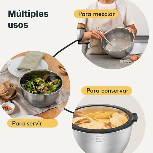 Miniatura 3 de Silberthal Set Cuencos Acero Inoxidable 1,6l 3l 5,1l - Herméticos, Apilables Y Antideslizante - Ensaladera Con Tapa