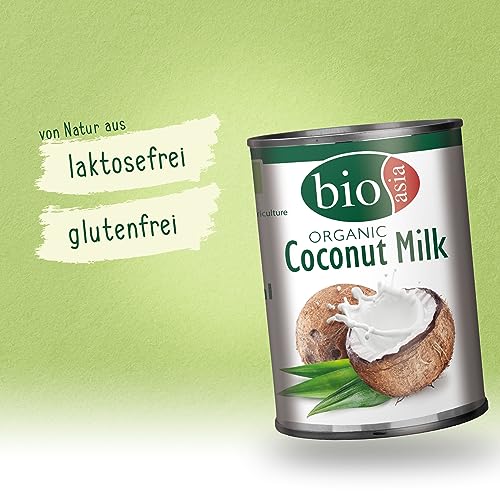 BIOASIA Bio Kokosnussmilch, Fettgehalt 18 %, Ideal zum Kochen, Backen, für Desserts und Cocktails, vegan, glutenfrei und laktosefrei (1 x 400 ml)