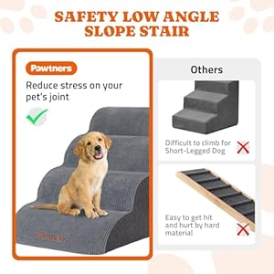   Dog-Stairs-for-Small-Dogs-Pawtners-4-Steps-Dog-Ramp-for-High-Bed-Foam-Pet-Stairs-for-Large-Cat-and-Medium-Dogs-Dog-Steps-for-Dogs-to-Get-on-Bed-for-Couch-Sofa-Bed-Grey