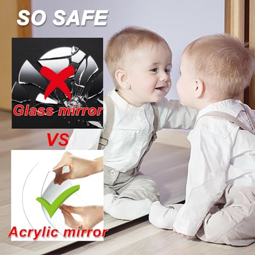 Image of 4 Pack Wall Mirror Full Length, 12 x 14 Inch Unbreakable Acrylic Mirror Tiles, Shatterproof Flexible Plastic Mirror Sheets for Bedroom Home Gym Door (4P 12 inchx 14 inch)