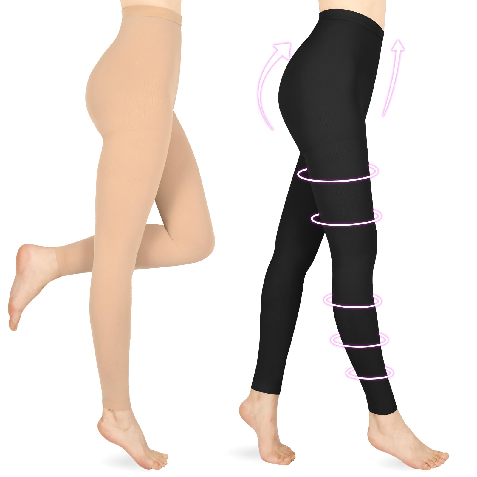 Wegitcs Compression Pantyhose for Women & Men, Footless 20-30mmHg Medical Graduated Compression Leggings, Waist High Support Tights, Opaque Stockings