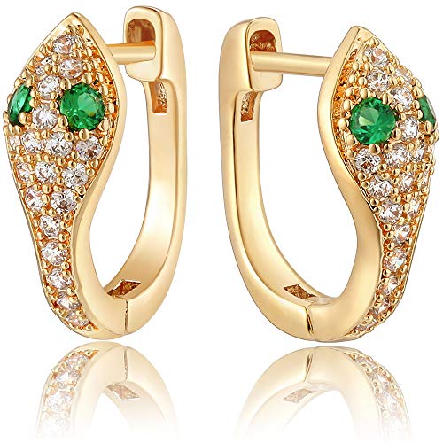 Mevecco Gold Tiny Small Snake Huggie Hoop Earrings for Women 14K Gold Plated Green Snake Cuff Earrings Dainty Snake Shaped Charm Huggie Hoop Earrings Vintage Minimalist Dangling Snake Stud Earrings