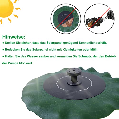 XMTECH Solar Springbrunnen Teichpumpe Solarbrunnen Solar Wasserpumpe Wasserfontäne Lotusblatt-Dekoration mit Sprühdüsen, 1.4W Solarpumpe für Garten Fontäne Kleiner Teich Vogelbad Fisch-Behälter – Bild 4
