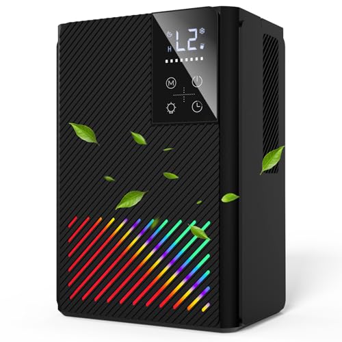 Deshumidificateur d Air 2500ML, Déshumidificateurs Electrique Silencieux Econome en Energie, Anti Moisissure, Auto-Arrêt & Dégivrage, Minuterie, LED 7 Couleurs, Idéal pour Chambre/Salle de Bains