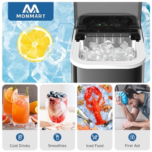 Monmart YT-A-002 Ice Maker Countertop, Led Display Portable Ice Maker Machine With Handle, 26.5Lbs/24Hrs, 8 Cubes In 6-9 Mins, Self-Cleaning Ice Makers With Ice Scoop And Basket For Home, Kitchen, Office, Bar thumb #4