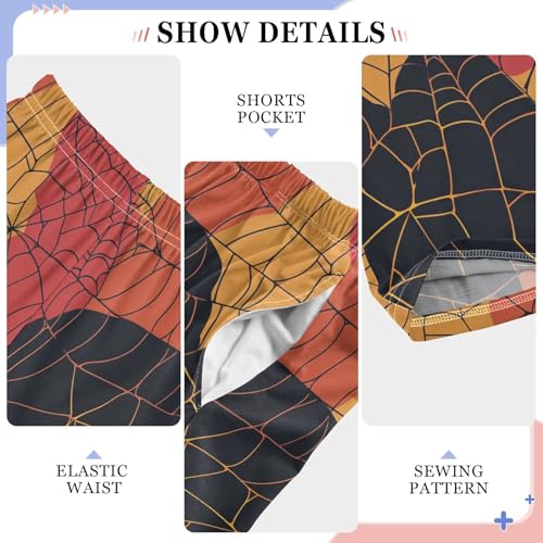 Boys' Pants Orange Black Spiderwebs Long Bottoms Jogger Pants Elastic Waist Trousers with Pockets S-XL4