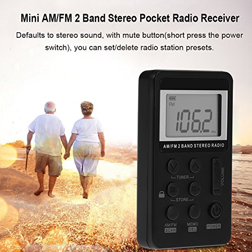 Mini rádio de bolso, mini rádio portátil de 2 bandas AM/FM com fones de ouvido de 3,5 mm Shell ABS,