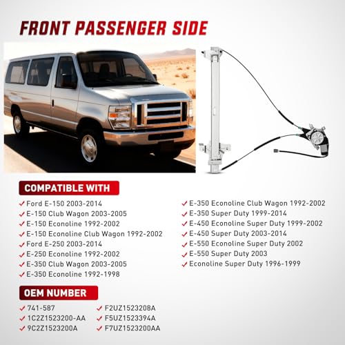 Image of Nilight 741-587 Power Window Regulator /Motor Front Passenger Side | Compatible with 2003-2014 Ford E150 E250 Econoline E350 E450 E550 Super Duty 2005-2014