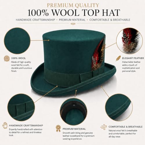 Image of Wool Top Hat for Men Women Topper Hat Mens Tall Tophat Christmas Costume