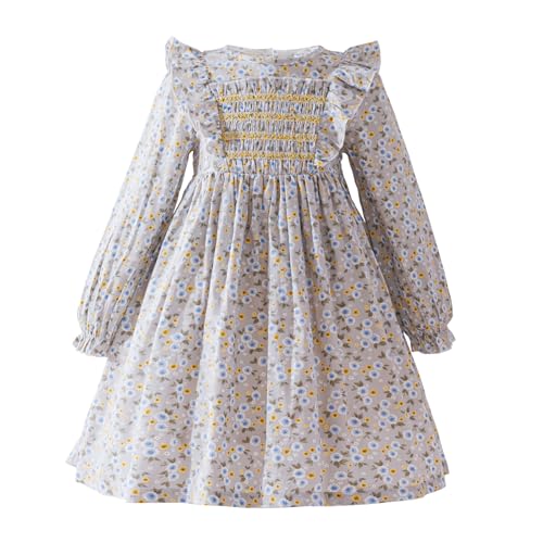 Girls Smocked Blue Dress Toddler Floral Summer Dress Vintage Dresses Kindergarten Graduation Dress