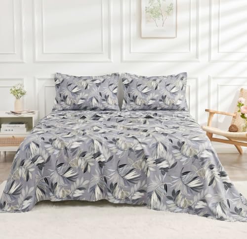 Image of BSB HOME 210 TC Cotton Feel Double Bedsheet with 2 Pillow Covers, Soft & Breathable Floral Printed Bed Sheet, Easy Care Bedding for Bedroom - 86 x 88 Inches (218 x 224 cm) (Slate Grey)