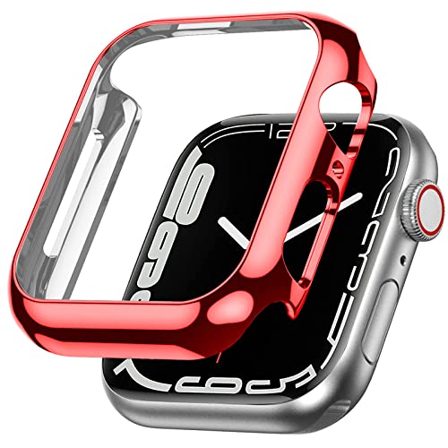 Miimall Compatible Apple Watch Series 7 41mm Case Hard PC Women Men Full Coverage Ultra-Thin Scratch Resistant Bumper Frame Cover for Apple Watch 41mm Series 7(Red)