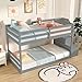 Giantex Twin Over Twin Bunk Bed with Stairs, Solid Wood Floor Bunk Bed with Storage Staircase & Full-Length Guardrails, Low Bunk Bed with for Kids, Teens, Adults, Dorm, Small Space, Grey