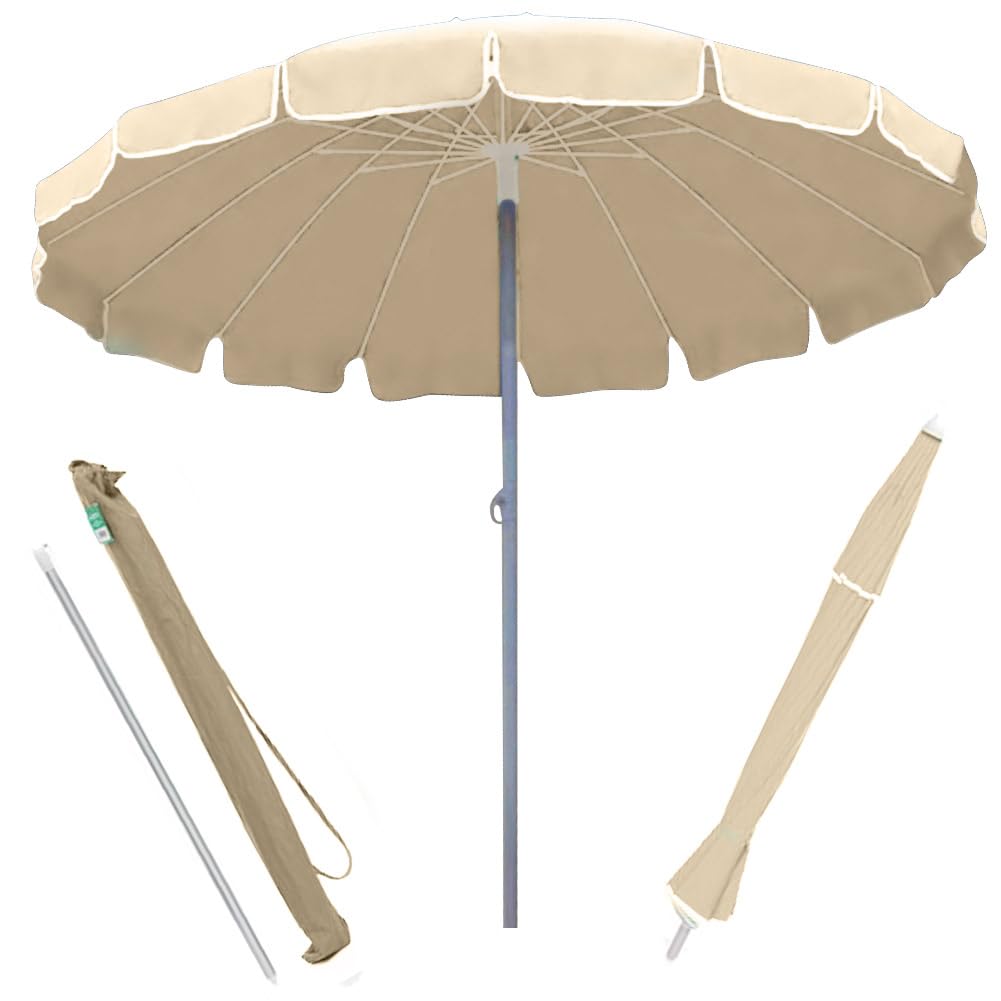 BAKAJI Ombrellone Antivento da Mare Spiaggia Giardino Diametro 220 cm Palo Alluminio 32mm 16 Stecche Fibra Vetro Rivestimento Poliestere 200g Anti UV