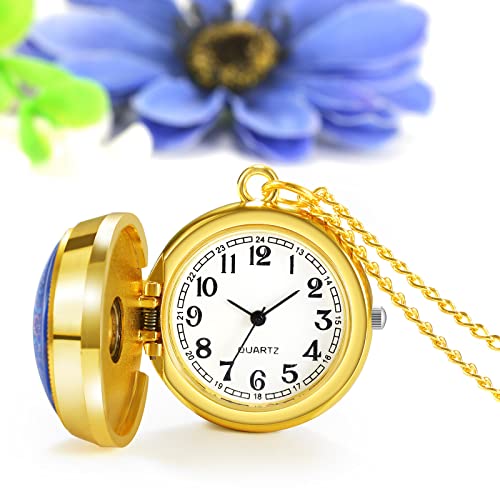 JewelryWe Vintage Pocket Watch for Women Classic Gold Plated Round Analog Quartz Watch Clock Pendant Necklace Watch with Chain - Image 3