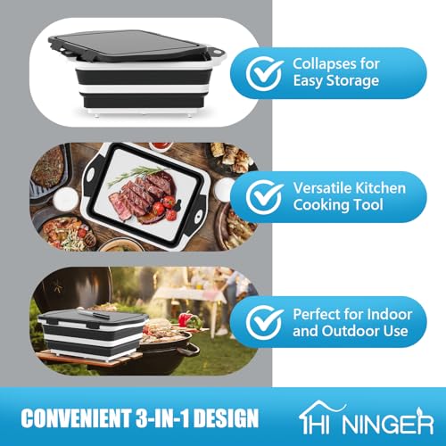 HI NINGER BBQ Prep Tub with Lid, Collapsible Camping Sink with Colander, Cutting Board & Knife Set for Grilling, Smoking & Outdoor Cooking, Collapsible Wash Basin for RV Camping Essentials - Image 2