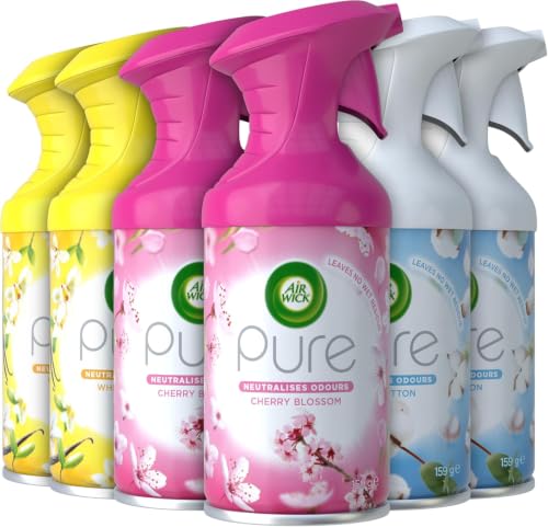 Air Wick Pure Aerosol Cherry Blossom Air Freshener 3x 250ml (Cherry Blossom Soft Cotton White Vanilla Bean)