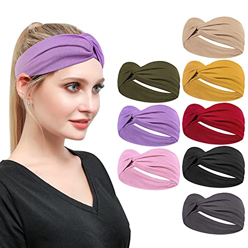 Loritta 8 Pack Fashion Headbands for Women Cute Knotted Turban Womens Head Bands Yoga Workout Hair Band Wide Hair Accessories Gifts, Multi-colored