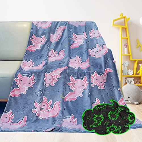 Image of GEULAY Twin Size Axolotl Blanket for Bed & Couch, Cute Cozy Home Room Decor for Kids Teen Girls, Soft Salamander Twin Fleece Throw Blanket for Birthday All Season Decor 60x80inch