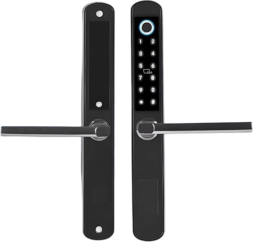 Miniatura 9 de Cerradura de puerta deslizante inteligente con huella digital, contraseña, tarjeta IC, llave mecánica y control de aplicación Tuya  Teclado, embutir