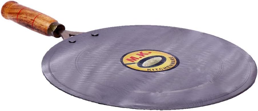 MK KITCHENWARE Iron Flat Dosa Tawa With Wooden Handle 11 Inches, 28 Cm Dia Original iron
