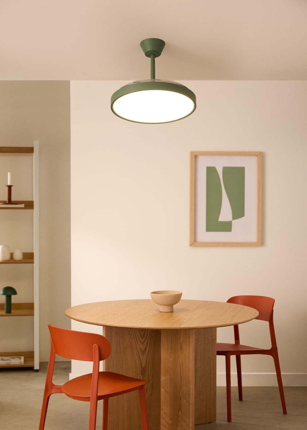CREATE / WIND CLEAR STUDIO S/Ventilatore da soffitto con luce verde sage con telecomando / 40W, Temporizzatore, Ø 91 cm, 6 velocità, pale retrattili, 3 temperature di luce, funzione estate-inverno