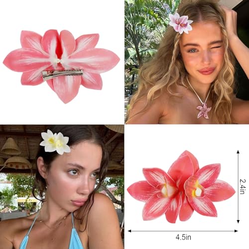 4 Pinzas para el cabello con flores hawaianas artificiales miniatura 3
