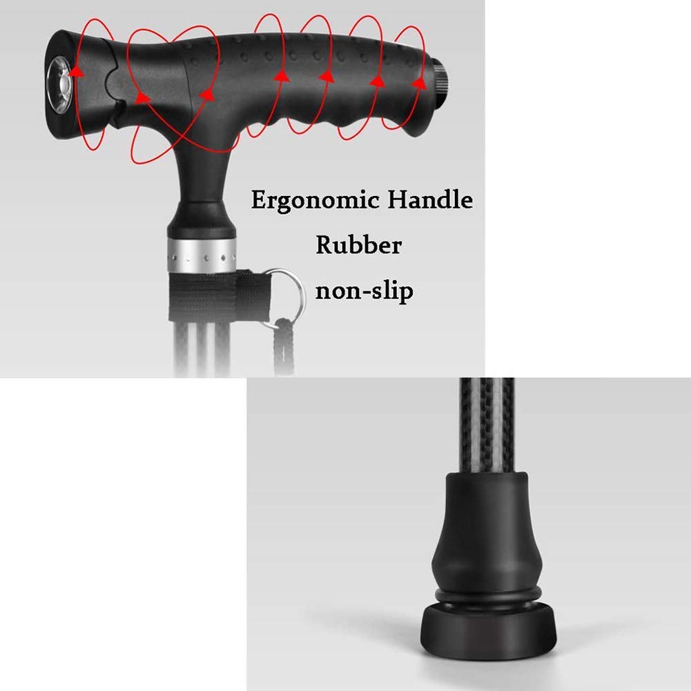 Bastón/muletas Bastones Ligeros de Fibra de Carbono con Mango de luz LED Ajustable 10 Niveles de Altura Ajustables para Hombres o Mujeres Mayores Bastón discapacitado (Negro 59~93 cm) Star of Light