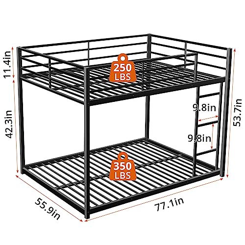 Inclake Full Over Full Bunk Bed, Heavy Duty Metal Bunk Bed Frame With Built-In Ladder And Safety Guard Rail, Low Bunk Bed For Teens Adults, Noisy Free & No Box Spring Needed, Black #TOP2