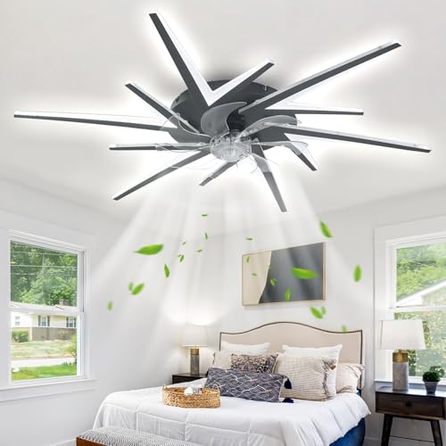 LXTEDJ Ventilador Techo con Luz, 3000K-6500K Regulable Inteligente LED Lámpara Ventilador Techo 6 Velocidades Silencioso Reversible con Temporizador para Dormitorio Salon 92CM-Black