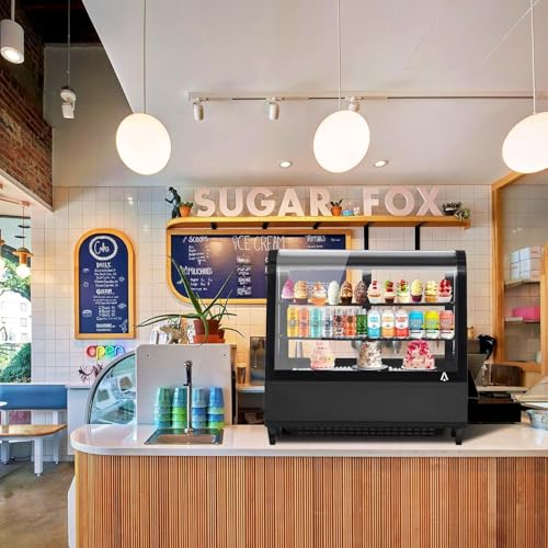 Image of 3.5 Cu.FtCommercial Display Refrigerator, Glass Door Merchandiser Cooler with Adjustable Shelves, LED Lighting, Sliding Rear Door, Temperature Control for Bakery, Cafe, Restaurant, Store