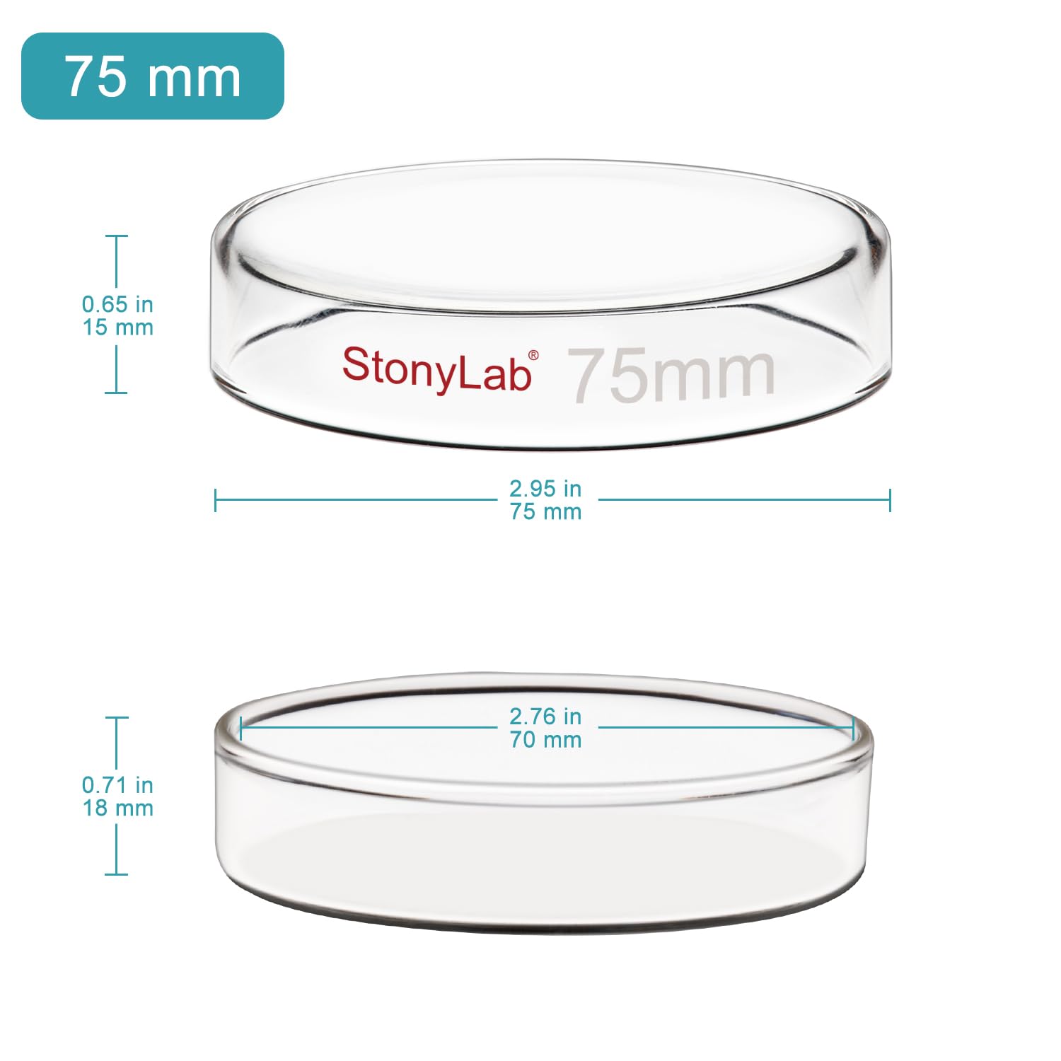 stonylab Boîte de Pétri en Verre avec Couvercle, Paquet de 5 Boîtes de Culture Cellulaire en Verre Borosilicaté Boîte de Pétri Autoclavable Transparente pour Laboratoire, 75x15 mm