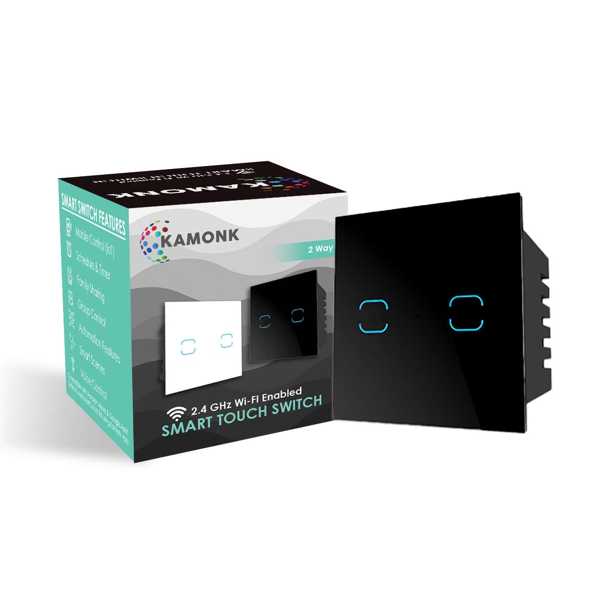 Kamonk Smart Touch Switch 2 Way, Wi-Fi Enabled, No Additional Hubs, No Automation related Wiring, Compatible with Amazon Alexa and Google Assistant, Add shortcuts to Siri & Kamonk App (Black)-image-44