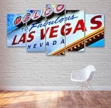  Cadre Decoration Murale Impression sur Toile 5 Parties Bienvenue à Las Vegas Tableau Decoration Murale DéCoration Murale Pour Salon Chambre Maison Bain