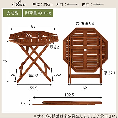 ぼん家具 ガーデン テーブル 折りたたみ 木製 庭 屋外 ガーデンテーブル テーブルのみ おしゃれ 2枚目