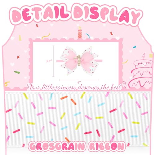 YanJie 4'' Baby Girl Birthday Hair Bow for 1 Year Old Newborns Sprinkle Glitter Birthday Infant Headbands Hair Accessories with Pink Frosting Bows4