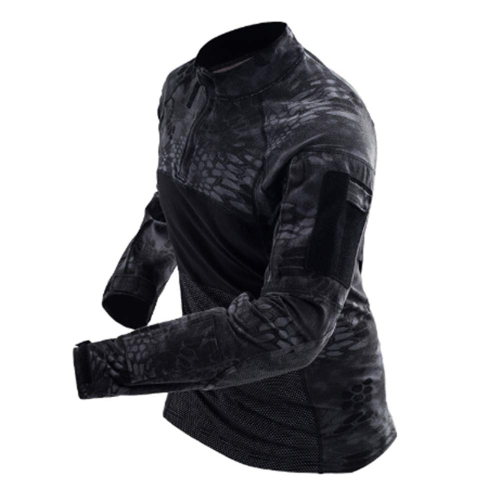 Onsoyours Hommes Slim Fit Militaire Tactique Tactique 1/4 Devant Zip Camouflage Airsoft Chemises en Plein Air Combat Manches Longues T Shirt Sportswear