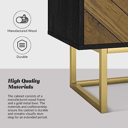 Hulala Home Modern Storage Cabinet With Metal Legs, Farmhouse Accent Cabinet With Drawers & Adjustable Shelves, Wood Sideboard Cabinet For Living Room Bedroom Kitchen Hallway, Black #TOP5